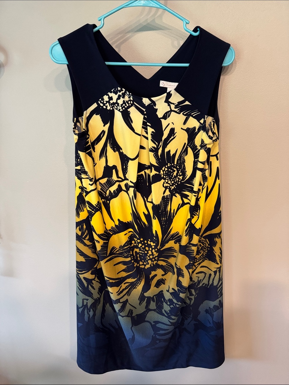 Sleeveless Floral Midi Dress in Yellow and Navy